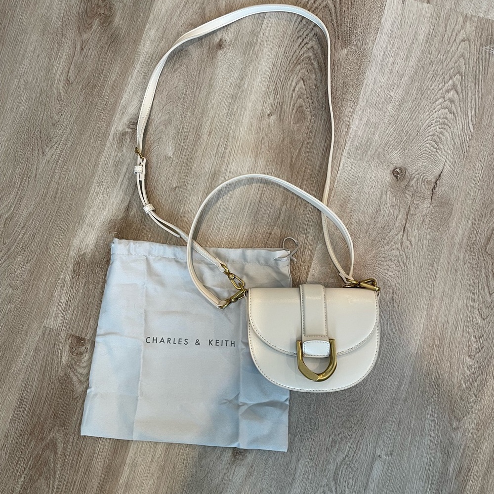 Charles & Keith Cream Crossbody Gabine mini Saddle Bag